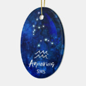 Aquarius Zodiac Blue Galaxy Monogram Keramik Ornament (Links)