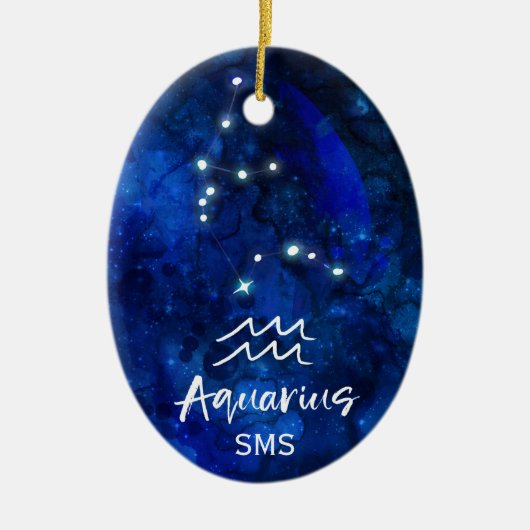 Aquarius Zodiac Blue Galaxy Monogram Keramik Ornament (Vorne)