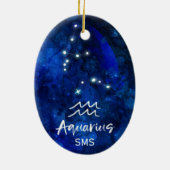 Aquarius Zodiac Blue Galaxy Monogram Keramik Ornament (Hinten)