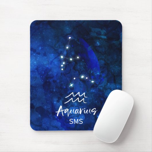 Aquarius Zodiac Blue Galaxy Monogram Mousepad (Mit Mouse)