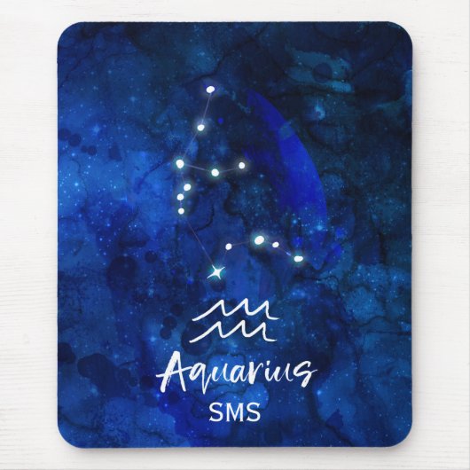 Aquarius Zodiac Blue Galaxy Monogram Mousepad (Vorne)