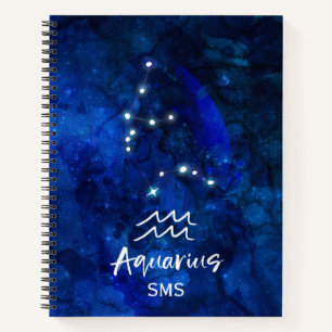 Aquarius Zodiac Blue Galaxy Monogram Notizblock