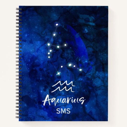 Aquarius Zodiac Blue Galaxy Monogram Notizblock (Vorderseite)