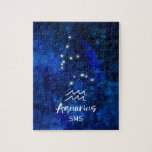 Aquarius Zodiac Blue Galaxy Monogram Puzzle<br><div class="desc">Aquarius Zodiac Constellation Blue Galaxy Monogram Design. Mit trendigem Pinsel Script-Schriftart, dunkelblauem Himmelswasserhintergrund, glänzender Sternkonstellation und dem Wasserträger-Symbol. Modernes Astrologisches Geburtszeichen Horoskop, ist perfekt für jeden Aquarier Geburtstag vom 20. Januar bis 18. Februar ! Mit optionalen Mit Monogramm Anfangsbuchstaben (oder Leerzeichen verlassen). Ein tolles Geschenk für Junge und Mädchen, Familienmitglieder,...</div>