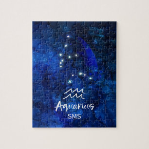 Aquarius Zodiac Blue Galaxy Monogram Puzzle