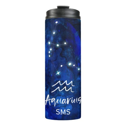 Aquarius Zodiac Blue Galaxy Monogram Thermosbecher (Vorderseite)