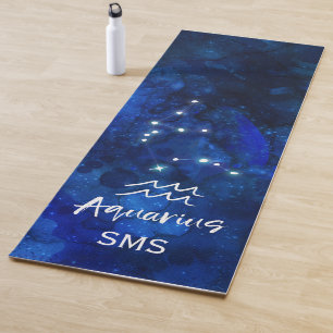 Aquarius Zodiac Blue Galaxy Monogram Yogamatte