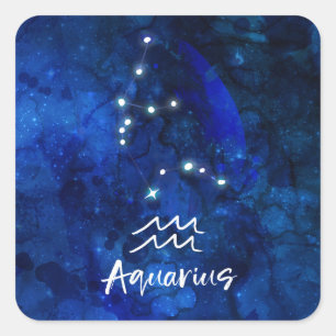 Aquarius Zodiac Constellation Blue Galaxy Sky Quadratischer Aufkleber