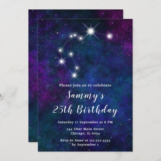 Aquarius Zodiac Constellation Geburtstagsparty Einladung (Vorne/Hinten)