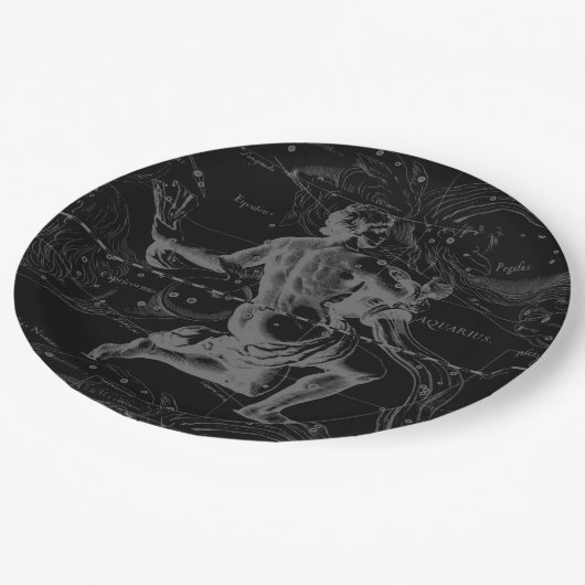 Aquarius Zodiac Constellation Gravur Hevelius Pappteller (Schrägansicht)