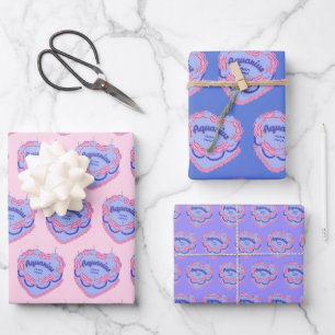 Aquarius Zodiac Coquette Herz Geburtstagskuchen Geschenkpapier Set