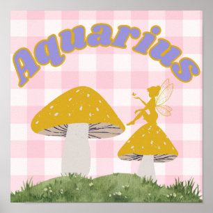 Aquarius Zodiac Cottagecore Fairy Mushroom Poster