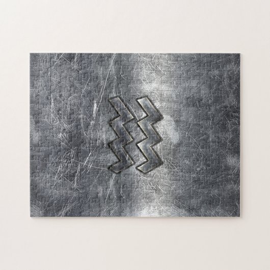 Aquarius Zodiac gestörter Silberstahlstil Puzzle (Horizontal)