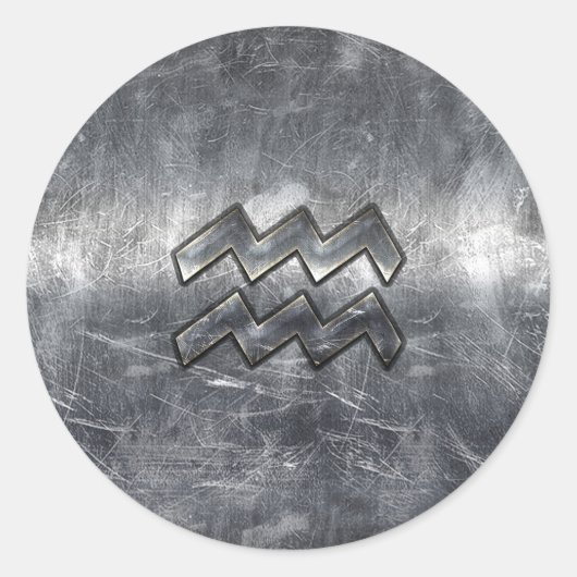 Aquarius Zodiac gestörter Silberstahlstil Runder Aufkleber (Vorderseite)