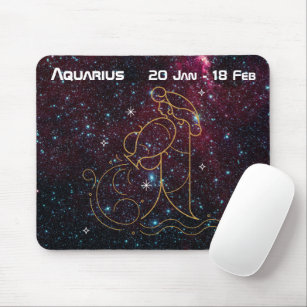 Aquarius Zodiac Gold Glitzer Celestial Custom Text Mousepad
