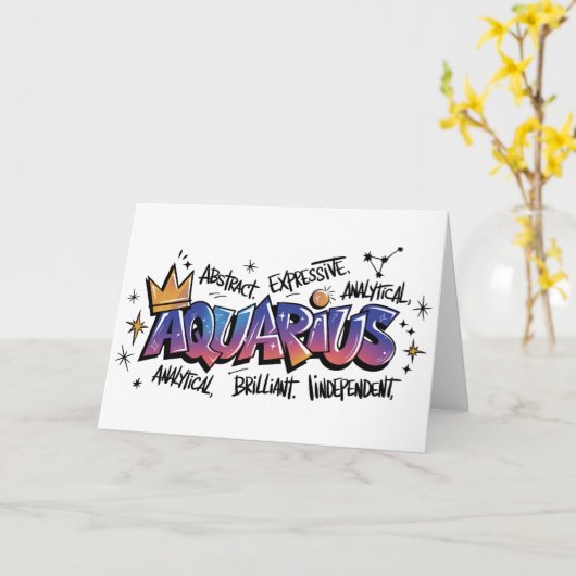 Aquarius Zodiac Graffiti  Karte (Gelbe Blume)