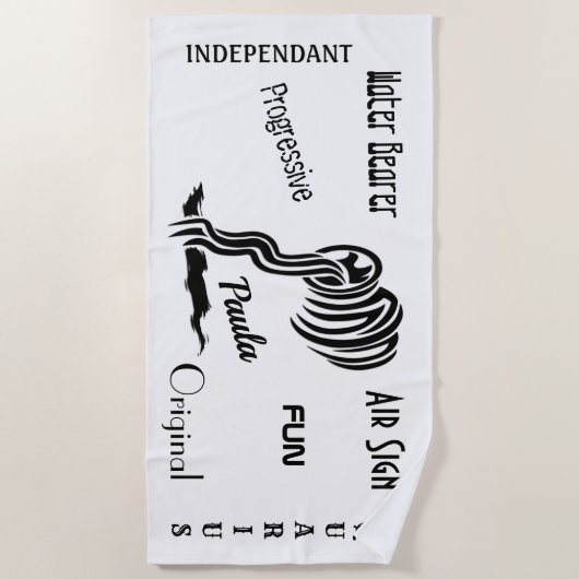 Aquarius Zodiac PERSONALISIERTER Trendtext Strandtuch (Vorderseite)