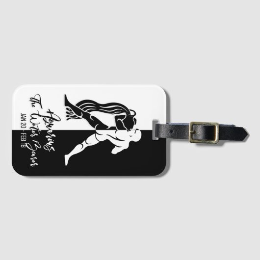 Aquarius Zodiac Schild Schwarz-Weiß-Gepäckanhänger Gepäckanhänger (Vorderseite (Horizontal))