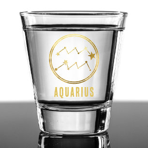 Aquarius Zodiac Sign Astrologie Horoskop Gold Schnapsglas