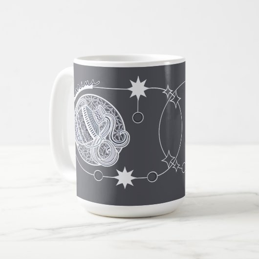 Aquarius Zodiac Sign Astrologie Mandala Blue White Kaffeetasse (Vorderseite Links)