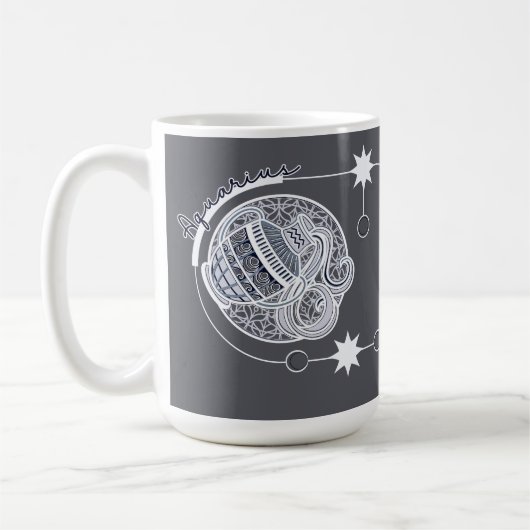 Aquarius Zodiac Sign Astrologie Mandala Blue White Kaffeetasse (Links)