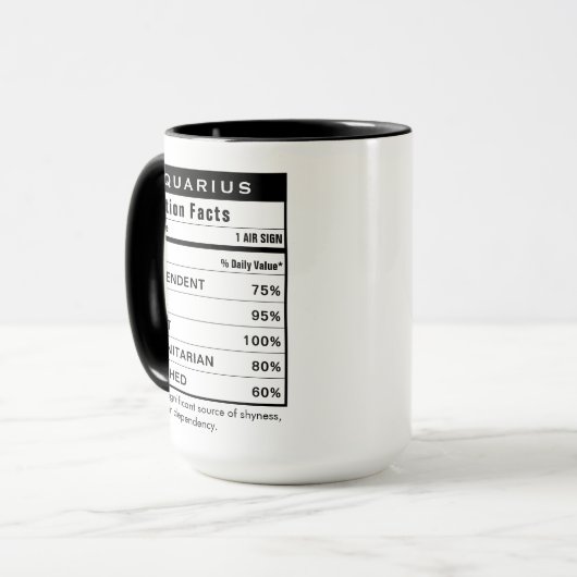 Aquarius Zodiac Sign Astrology Nutrition Facts Tasse (Vorderseite Links)