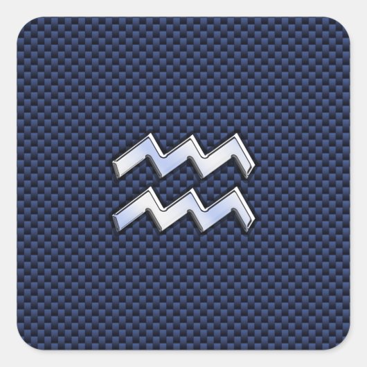 Aquarius Zodiac Sign auf blauem Kohlenstoff Quadratischer Aufkleber (Vorderseite)
