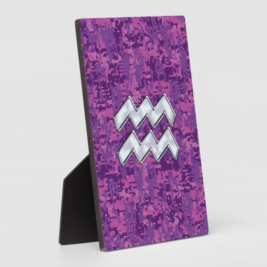 Aquarius Zodiac Sign auf Fuchsia digitale Tarnung Fotoplatte (Seite)