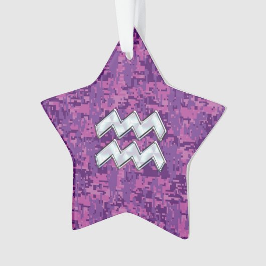Aquarius Zodiac Sign auf Fuchsia digitale Tarnung Ornament (Vorderseite)
