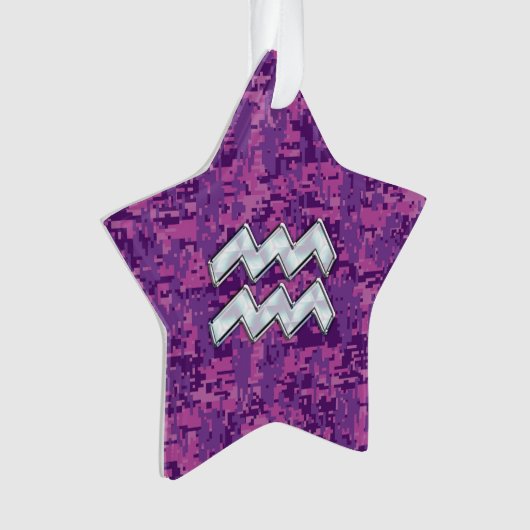 Aquarius Zodiac Sign auf Fuchsia digitale Tarnung Ornament (Vorderseite)