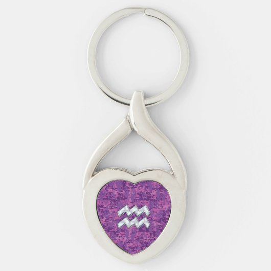 Aquarius Zodiac Sign auf Fuchsia digitale Tarnung Schlüsselanhänger (Vorderseite)