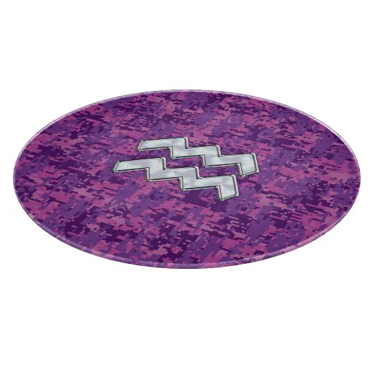 Aquarius Zodiac Sign auf Fuchsia digitale Tarnung Schneidebrett (Ecke)