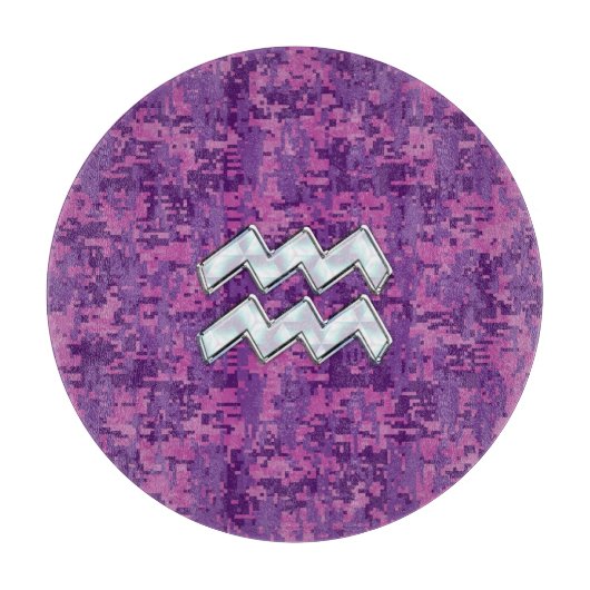 Aquarius Zodiac Sign auf Fuchsia digitale Tarnung Schneidebrett (Vorderseite)