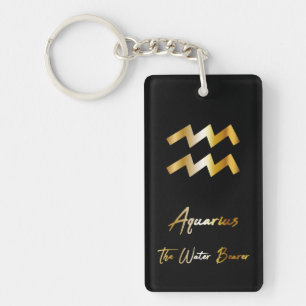 Aquarius Zodiac Sign, Black & Gold Schlüsselanhä Schlüsselanhänger