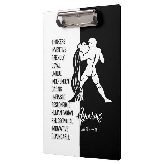 Aquarius Zodiac Sign Black & White Clipboard Klemmbrett (Links)