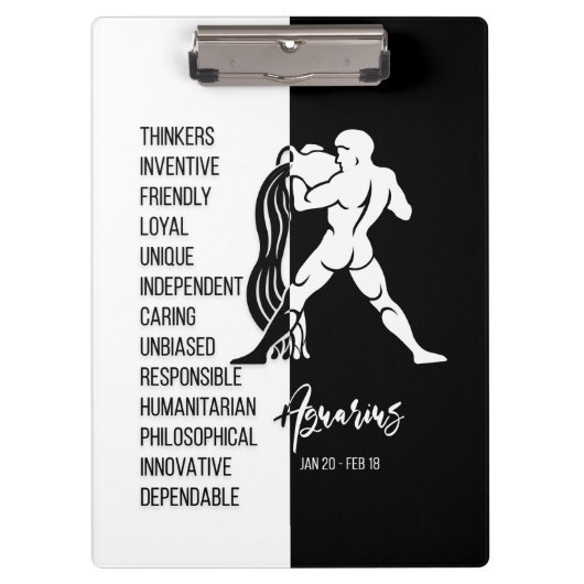 Aquarius Zodiac Sign Black & White Clipboard Klemmbrett (Vorderseite)