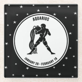 Aquarius Zodiac Sign, Black & White Glass Unterset Glasuntersetzer