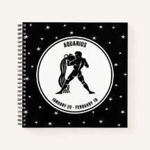 Aquarius Zodiac Sign, Black & White Notebook