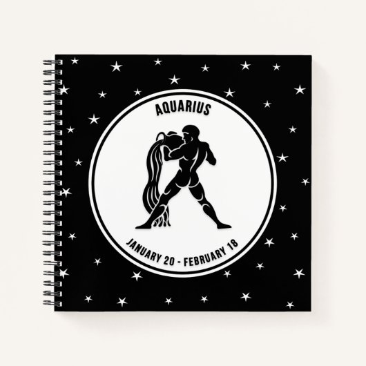 Aquarius Zodiac Sign, Black & White Notebook Notizblock (Vorderseite)