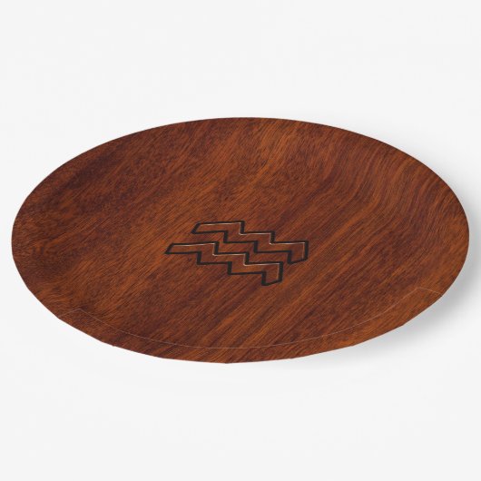 Aquarius Zodiac Sign Brown Mahogany Style Pappteller (Schrägansicht)