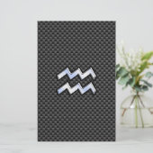 Aquarius Zodiac Sign Carbon Fibre Style Briefpapier (Stehend Vorderseite)