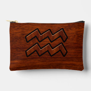 Aquarius Zodiac Sign Mahogany Wood Style Zubehörtasche