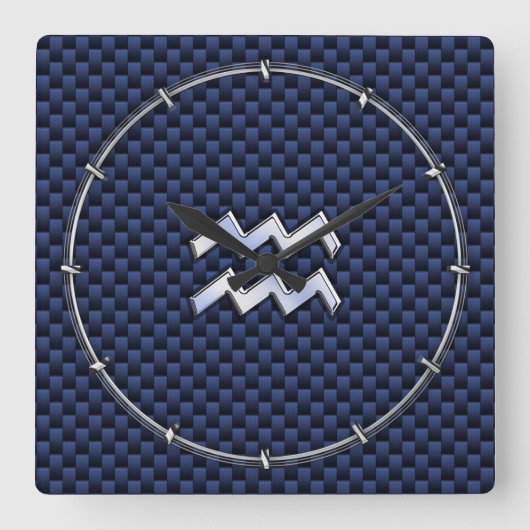 Aquarius Zodiac Sign on Royal Blue Carbon Fiber Quadratische Wanduhr (Vorderseite)