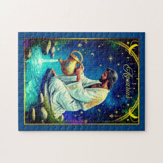 Aquarius Zodiac Sign Under a Starry Sky Puzzle (Horizontal)