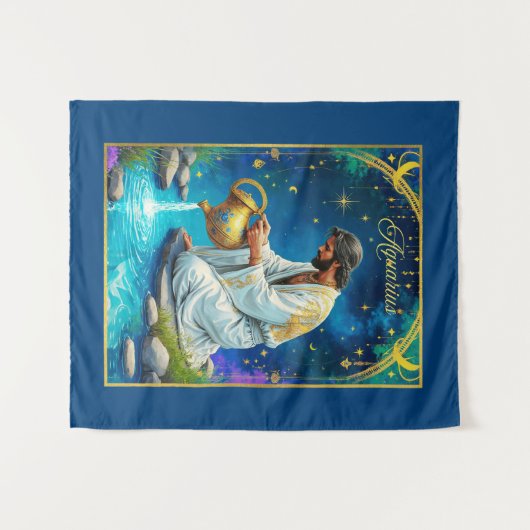 Aquarius Zodiac Sign Under a Starry Sky Wandteppich (Vorderseite (Horizontal))