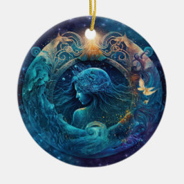 Aquarius Zodiac Sign Watercolor Design Keramik Ornament