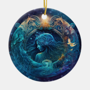 Aquarius Zodiac Sign Watercolor Design Keramik Ornament