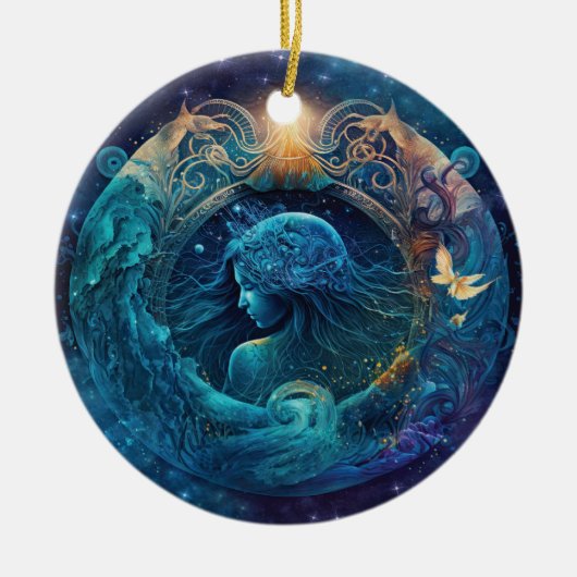 Aquarius Zodiac Sign Watercolor Design Keramik Ornament (Vorne)