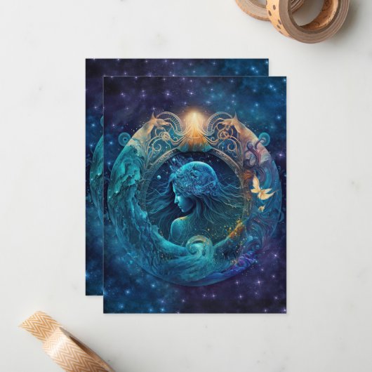 Aquarius Zodiac Sign Watercolor Design Mitteilungskarte (Vorderseite/Rückseite Beispiel)