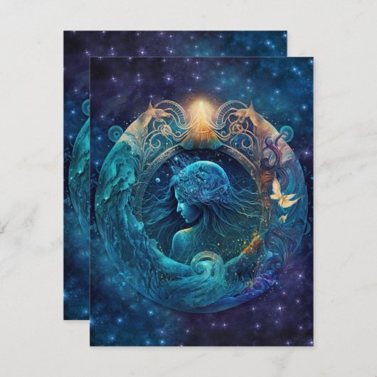 Aquarius Zodiac Sign Watercolor Design Mitteilungskarte (Vorne/Hinten)